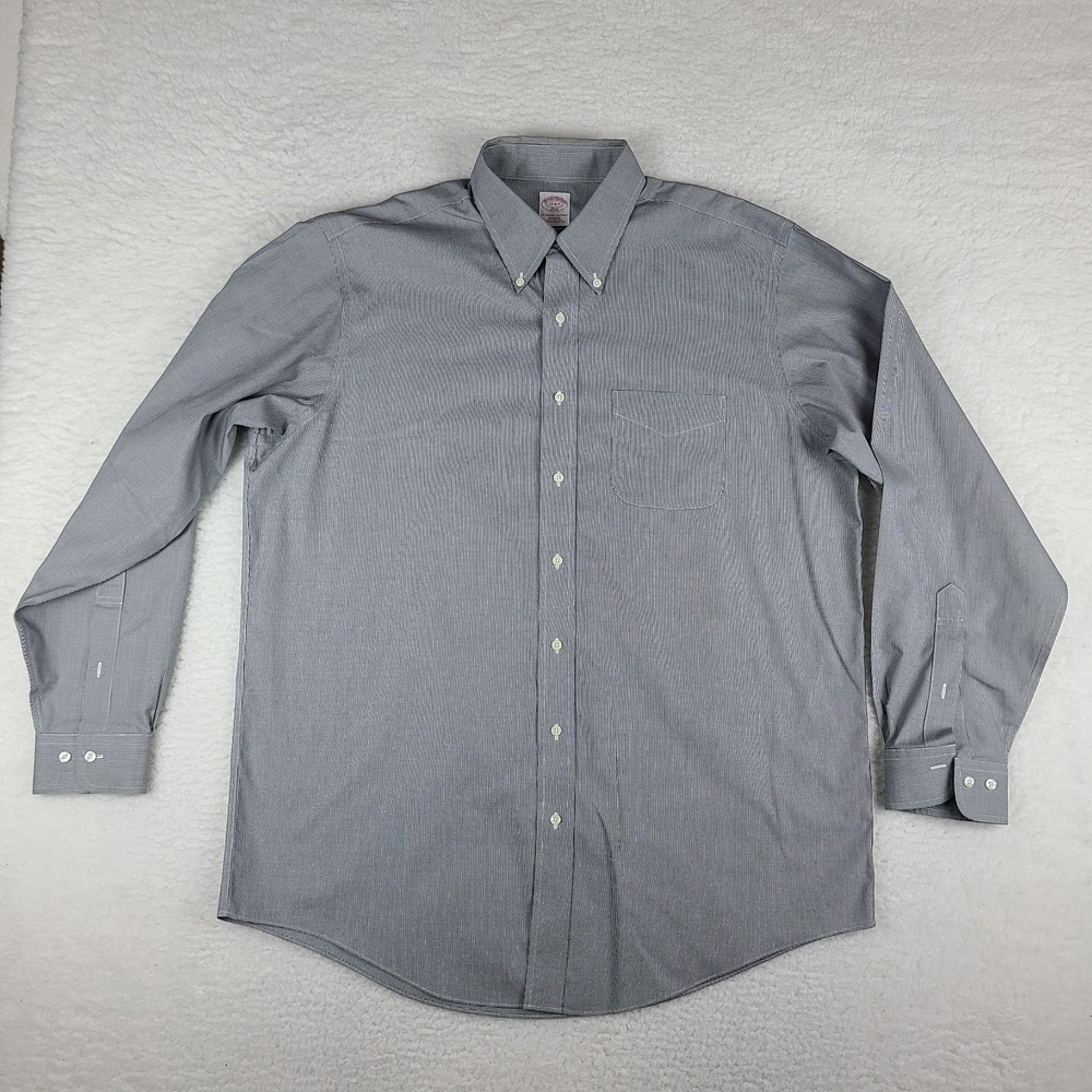 Brooks Brothers Shirt Mens 17 6/7 Black White Houndstooth Dress‎ Button Down
